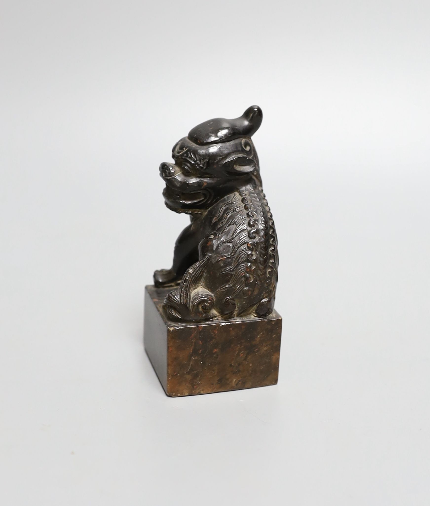 A Chinese soapstone pixiu (lion dog) seal, 9.5 cms high.